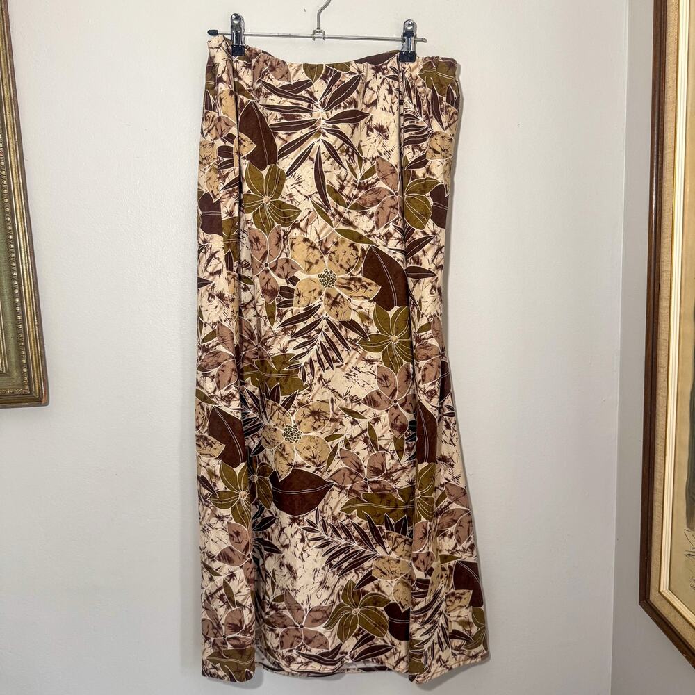 Vintage Christopher & Banks Floral Tropical Maxi Skirt Earth Tone Brown Tan XL